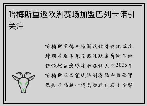 哈梅斯重返欧洲赛场加盟巴列卡诺引关注